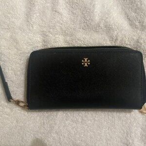 Tory Burch Emerson Saffiano Leather Wristlet_Navy Blue_ Mint Condition